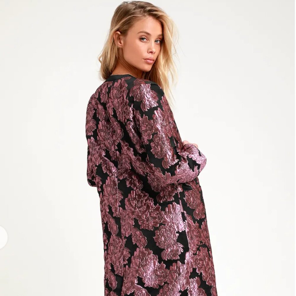 NWT Lulu's Mayia Purple and Black Jacquard Floral Print Long Jacket - Picture 13 of 15